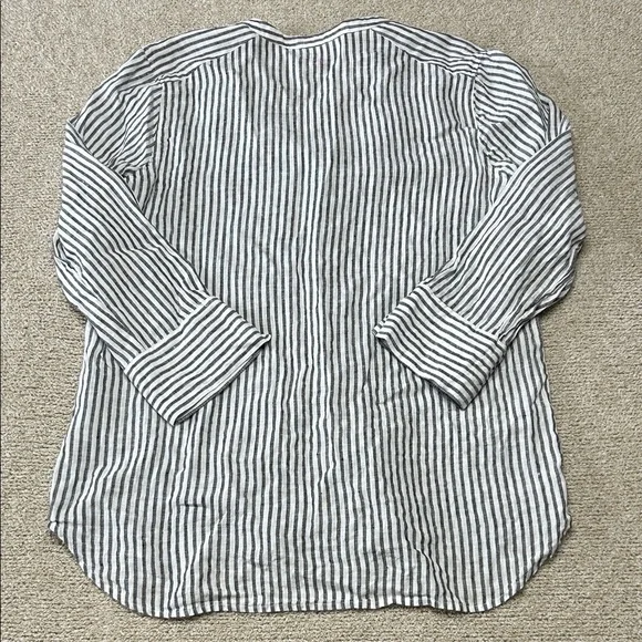 Vince Camuto Black and White Striped Button Down Shirt 3/4 Sleeves 100% Linen - Picture 7 of 7